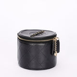 Chanel Mini Round Vanity Case with Chain Black Lambskin CGHW