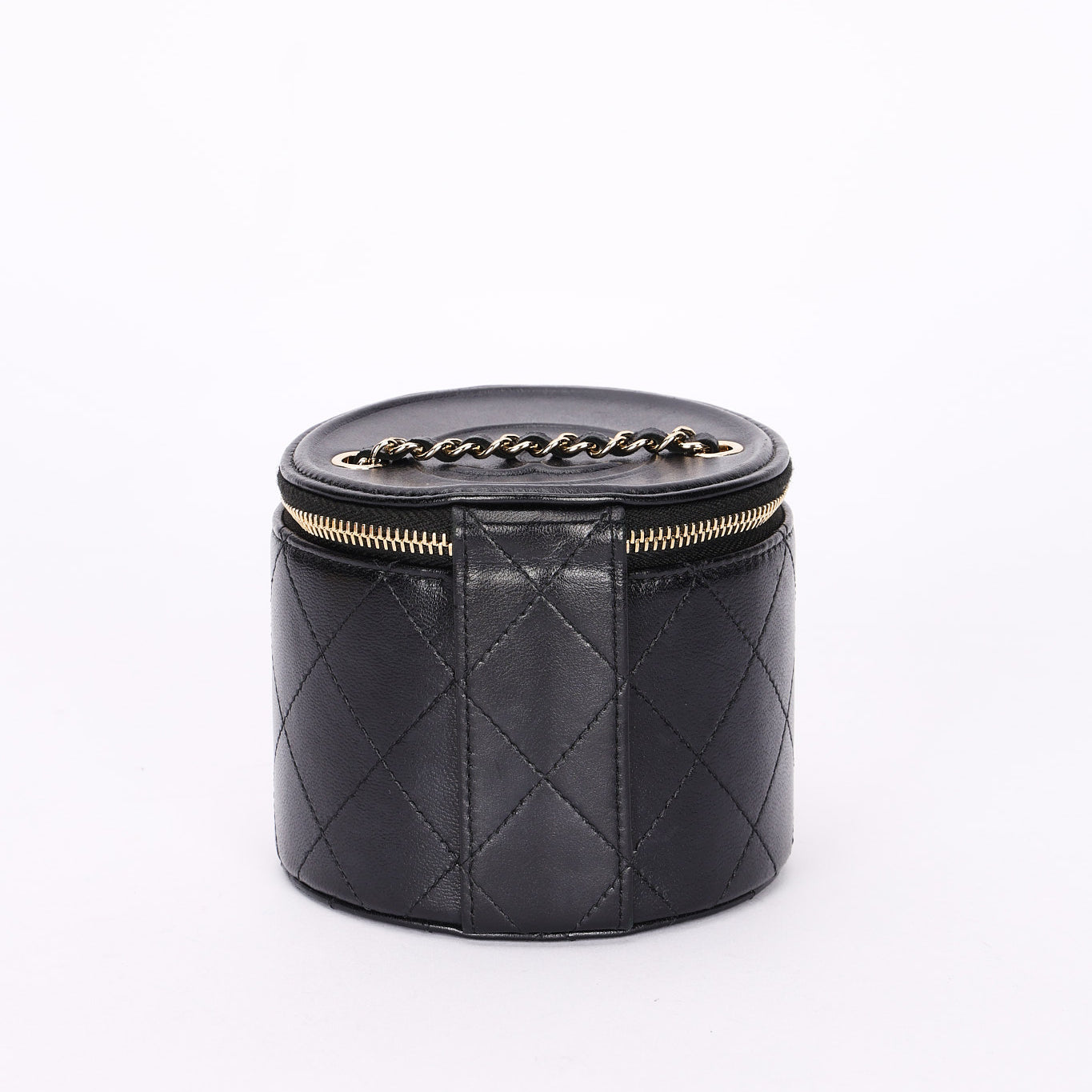 Chanel Mini Round Vanity Case with Chain Black Lambskin CGHW