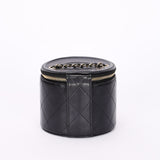 Chanel Mini Round Vanity Case with Chain Black Lambskin CGHW