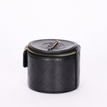 Chanel Mini Round Vanity Case with Chain Black Lambskin CGHW
