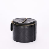 Chanel Mini Round Vanity Case with Chain Black Lambskin CGHW