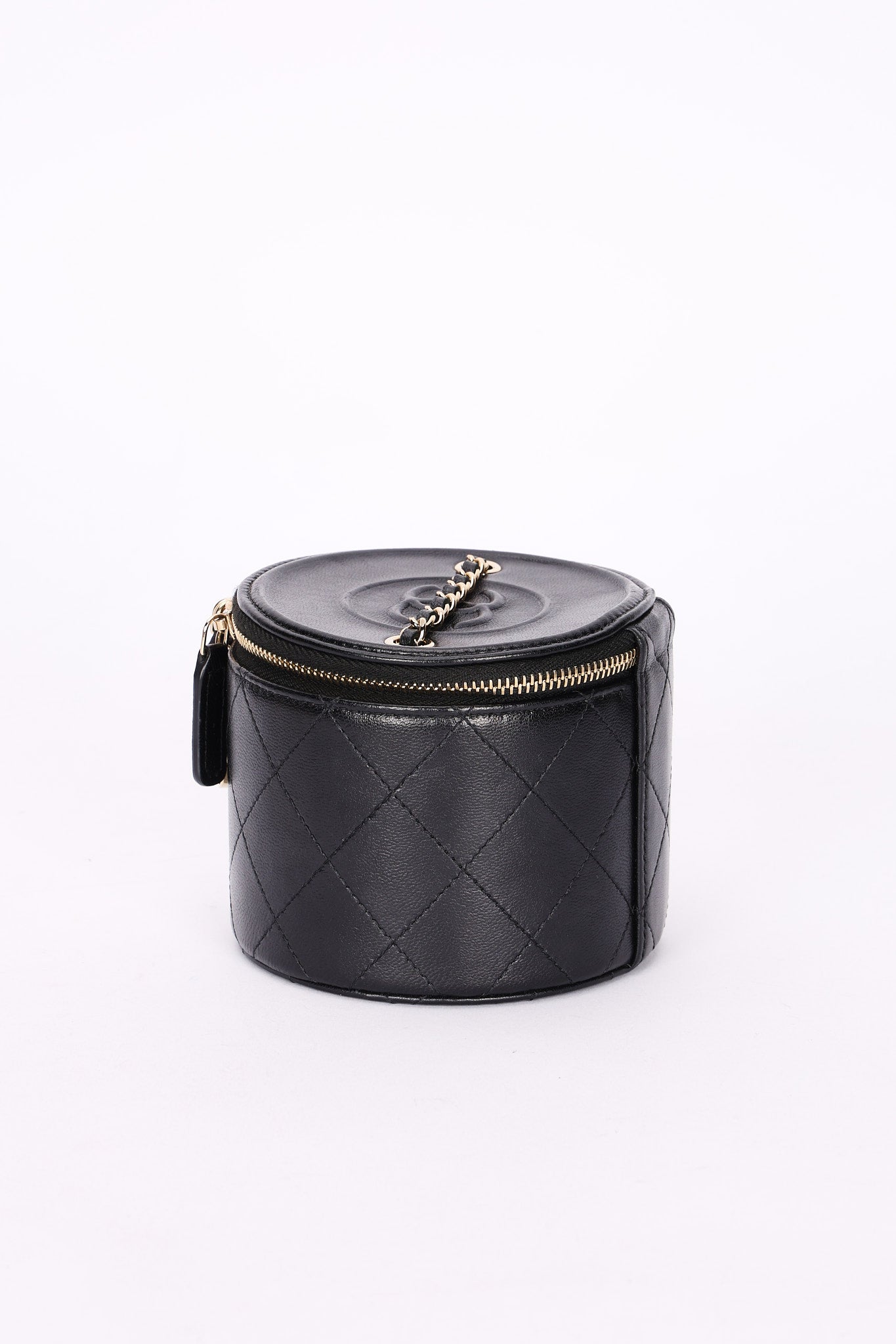Chanel Mini Round Vanity Case with Chain Black Lambskin CGHW