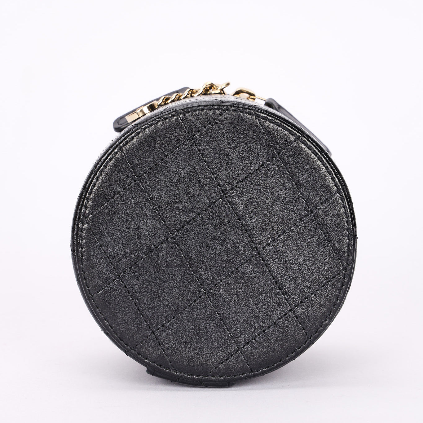 Chanel Mini Round Vanity Case with Chain Black Lambskin CGHW