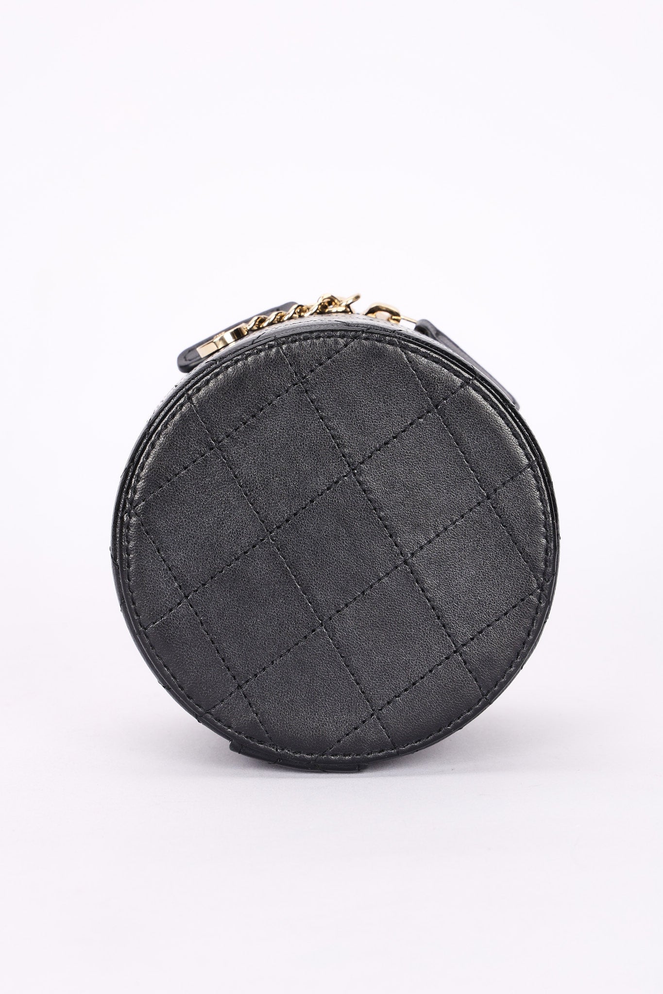 Chanel Mini Round Vanity Case with Chain Black Lambskin CGHW