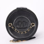 Chanel Mini Round Vanity Case with Chain Black Lambskin CGHW