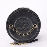 Chanel Mini Round Vanity Case with Chain Black Lambskin CGHW