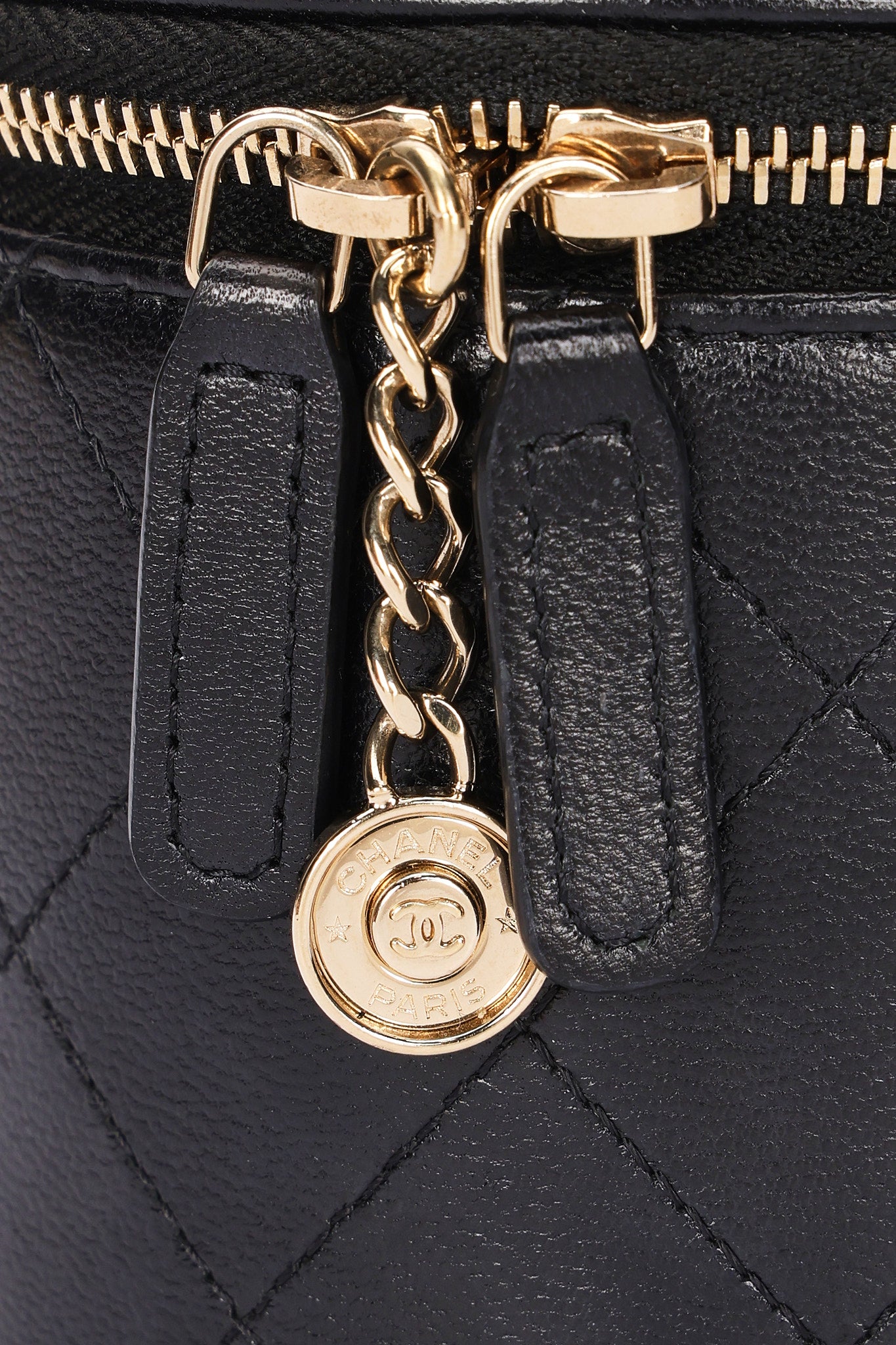 Chanel Mini Round Vanity Case with Chain Black Lambskin CGHW