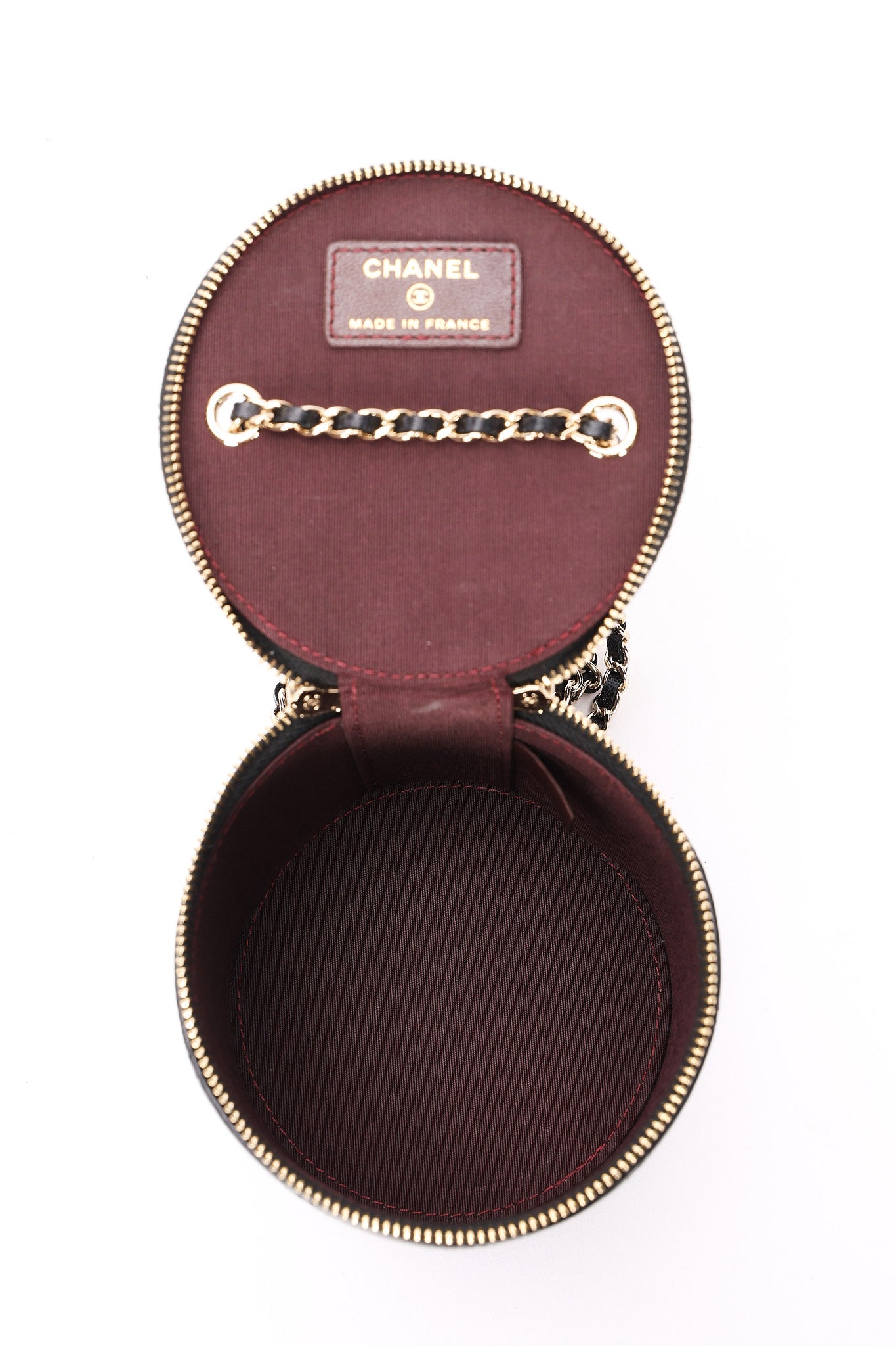 Chanel Mini Round Vanity Case with Chain Black Lambskin CGHW