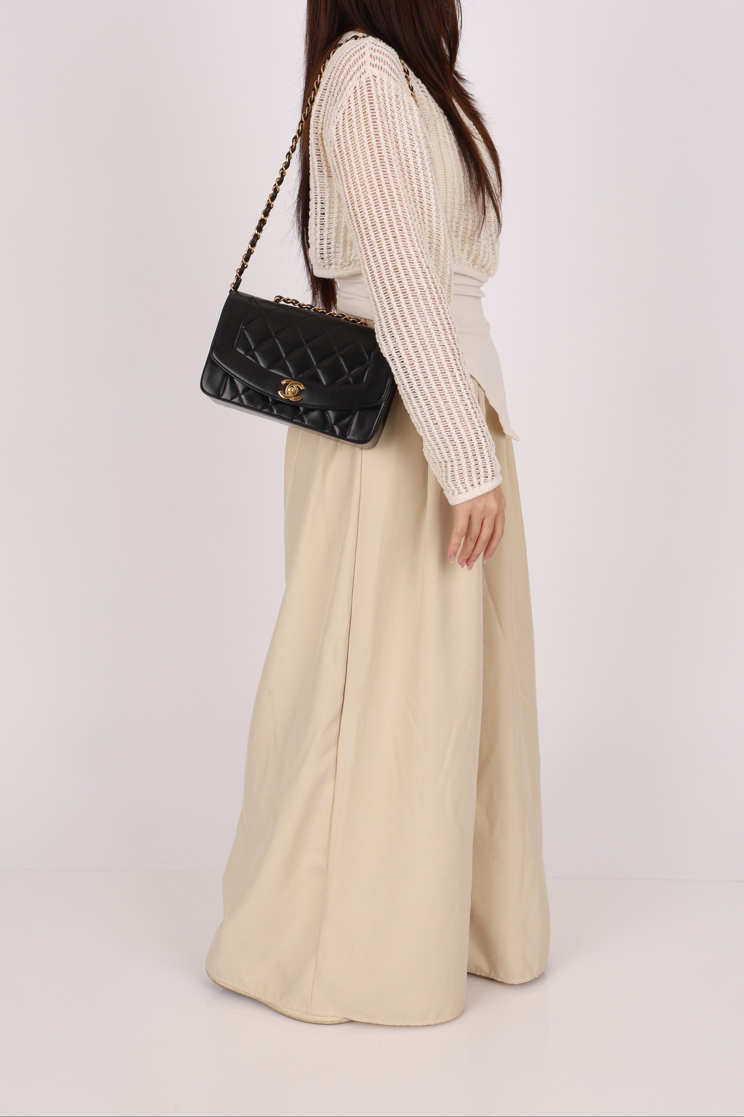 Chanel Small Diana Flap Black Lambskin 24K GP