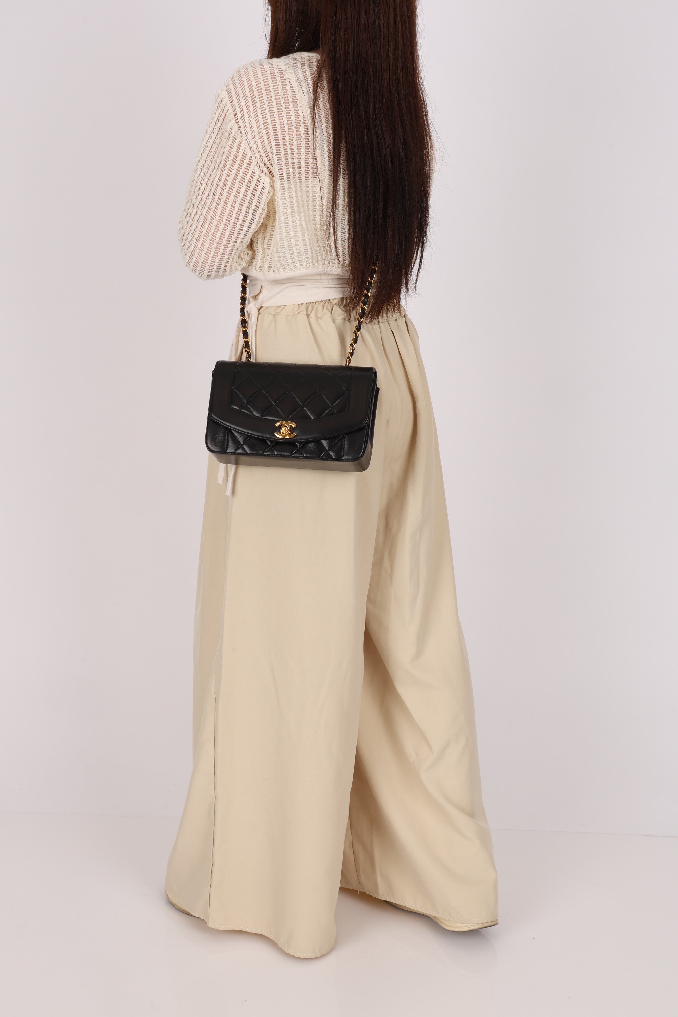 Chanel Small Diana Flap Black Lambskin 24K GP