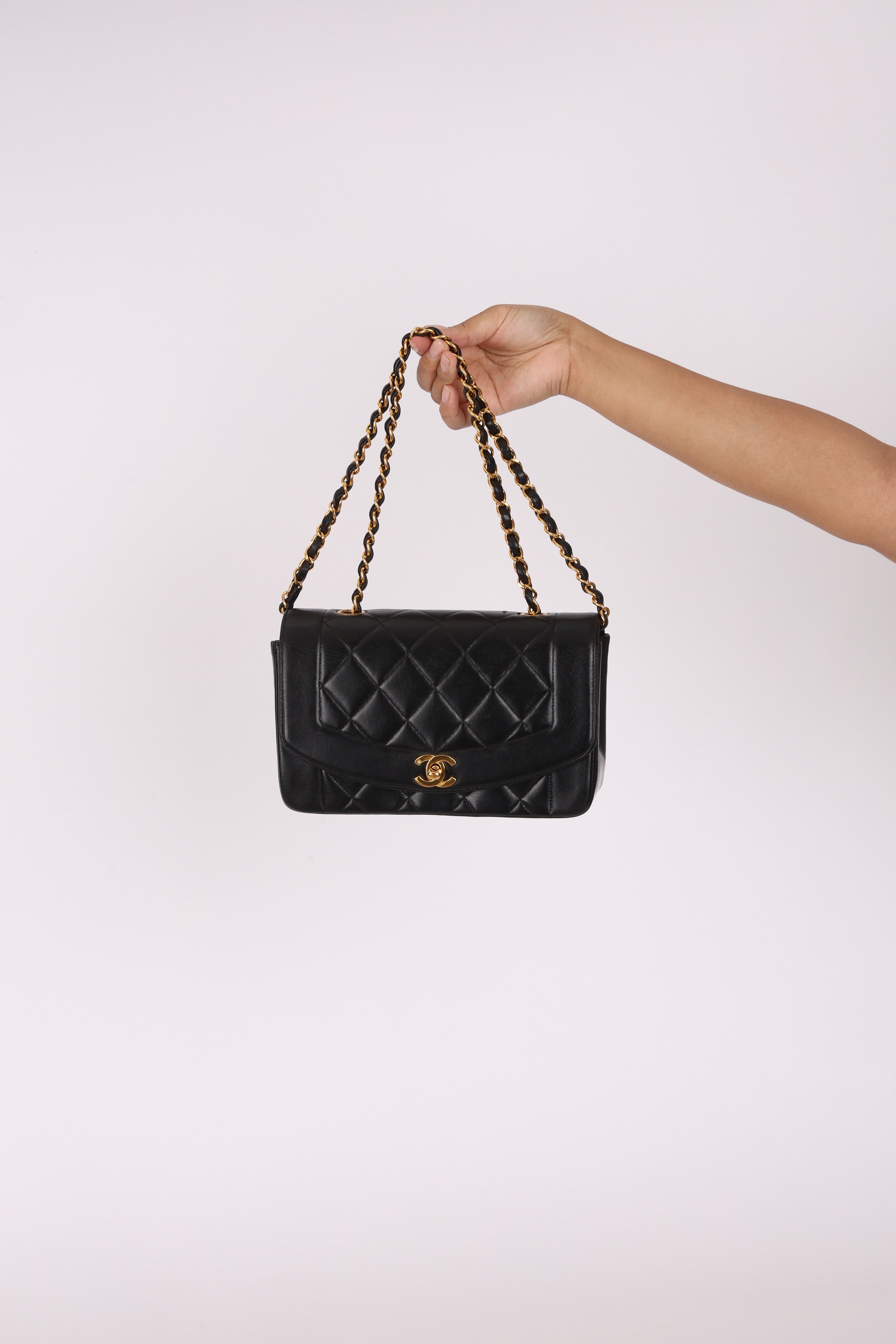 Chanel Small Diana Flap Black Lambskin 24K GP