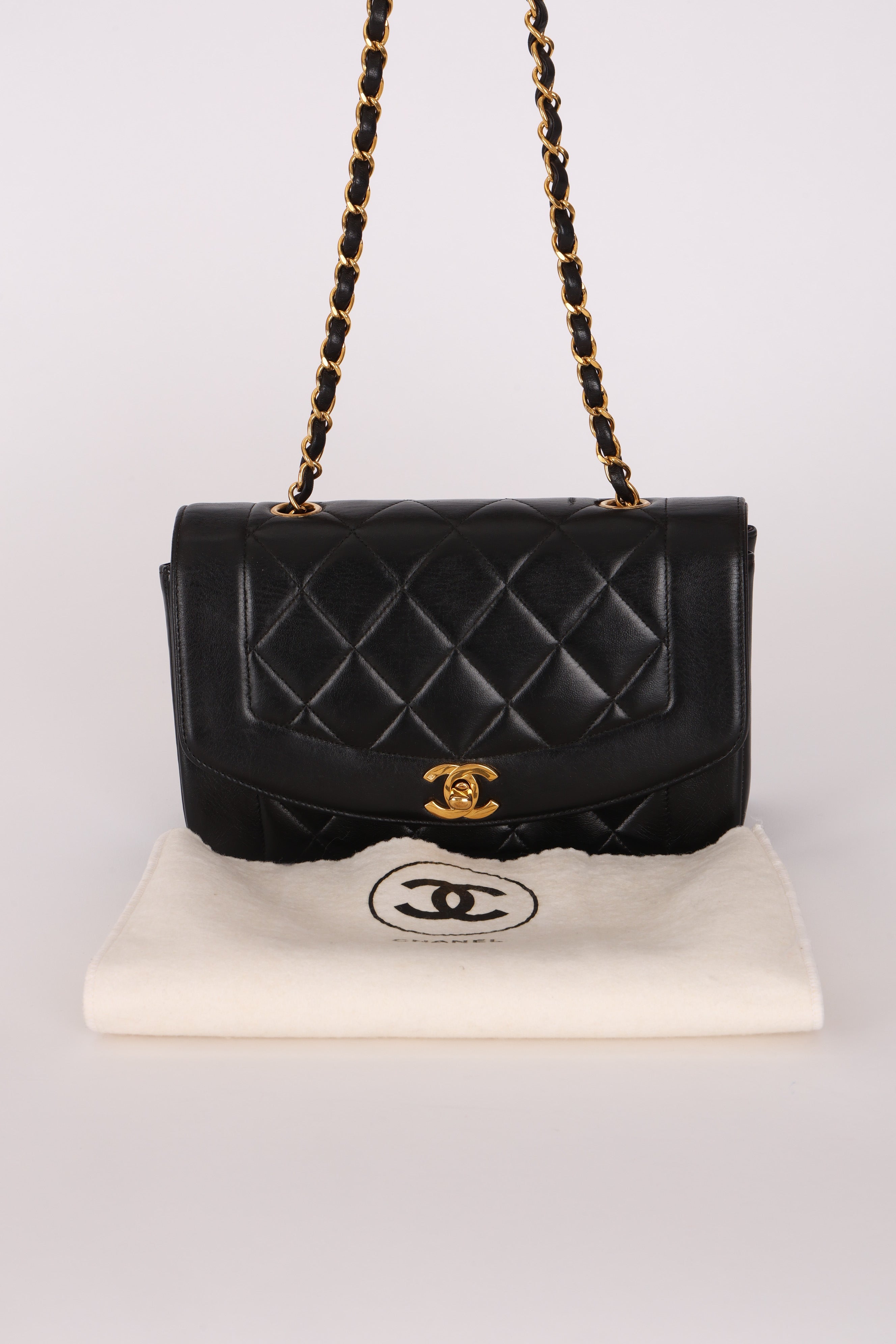 Chanel Small Diana Flap Black Lambskin 24K GP
