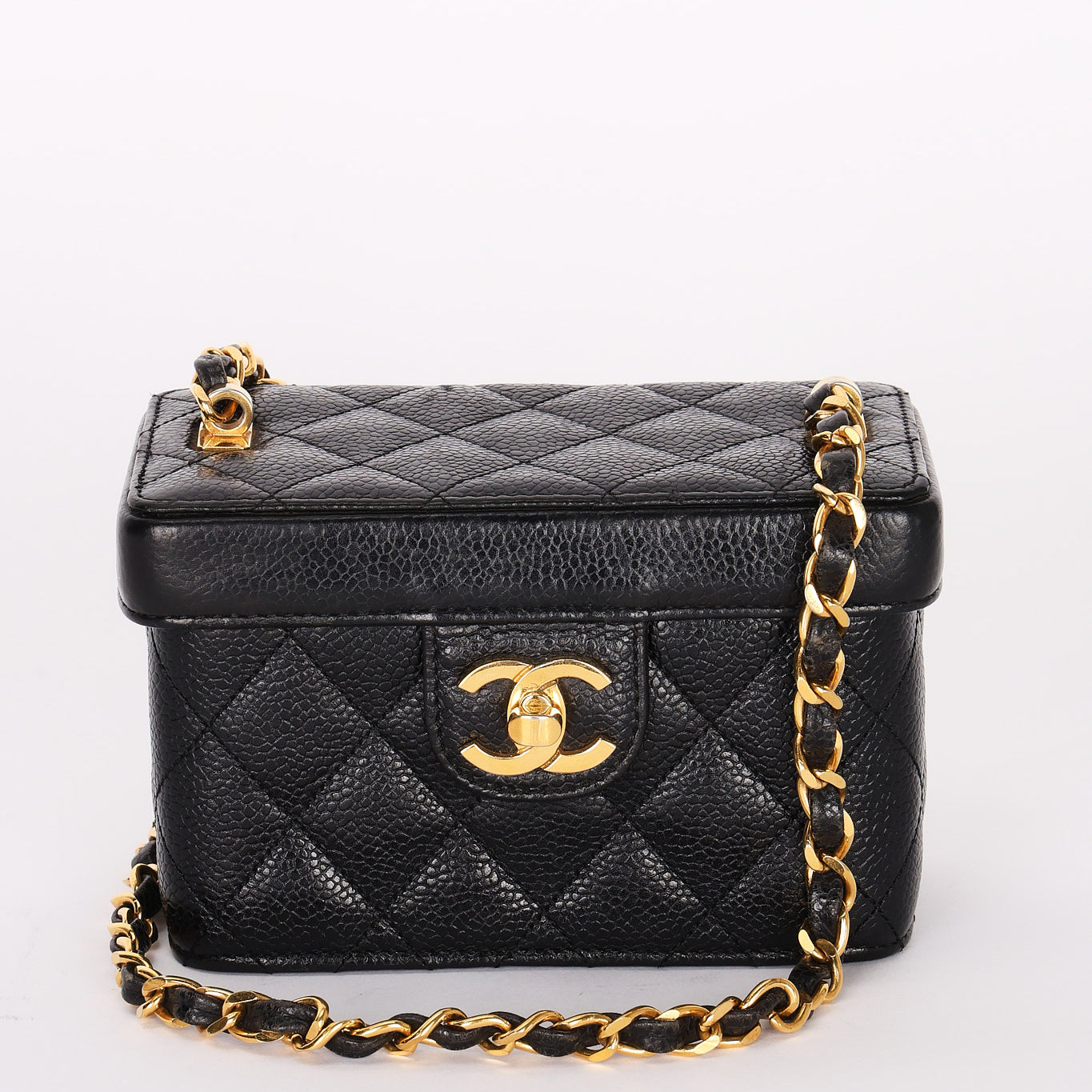 Ultra-Rare Chanel Mini Square Vanity Bag Black Caviar 1997 24K GP