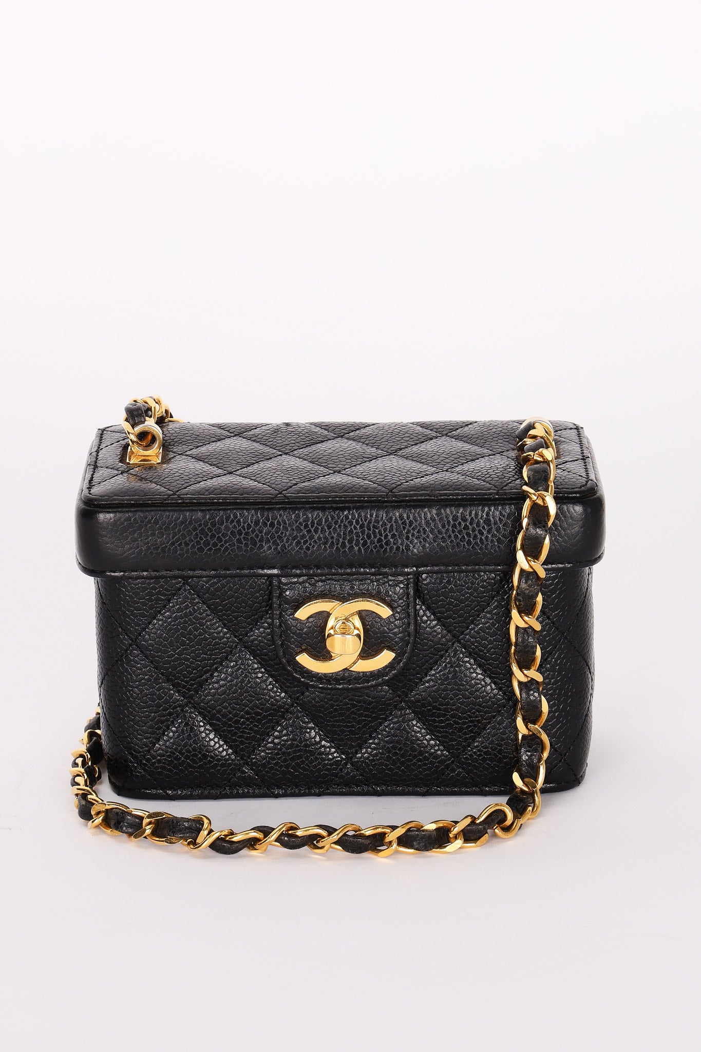 Ultra-Rare Chanel Mini Square Vanity Bag Black Caviar 1997 24K GP