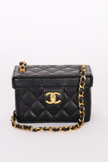 Ultra-Rare Chanel Mini Square Vanity Bag Black Caviar 1997 24K GP