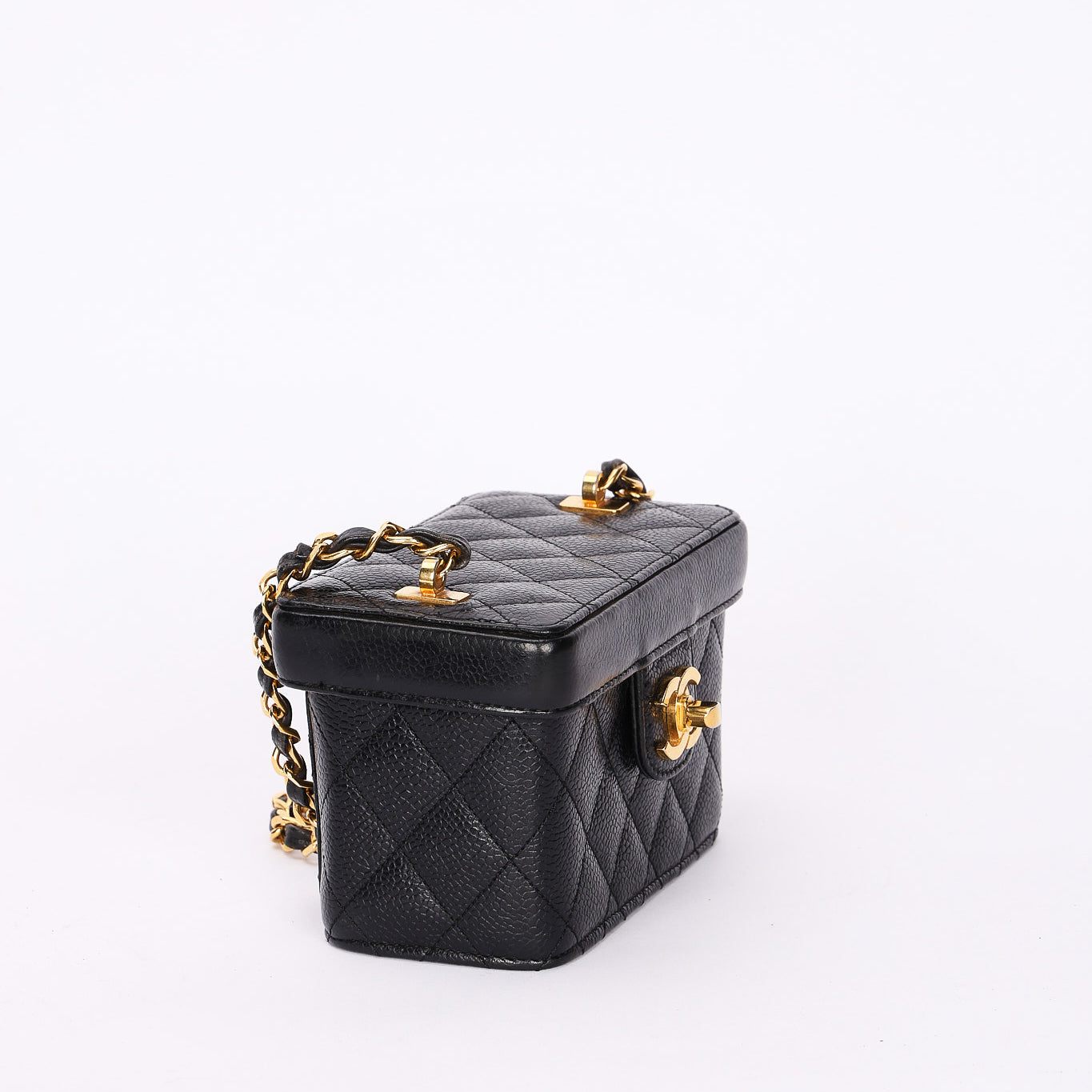 Ultra-Rare Chanel Mini Square Vanity Bag Black Caviar 1997 24K GP