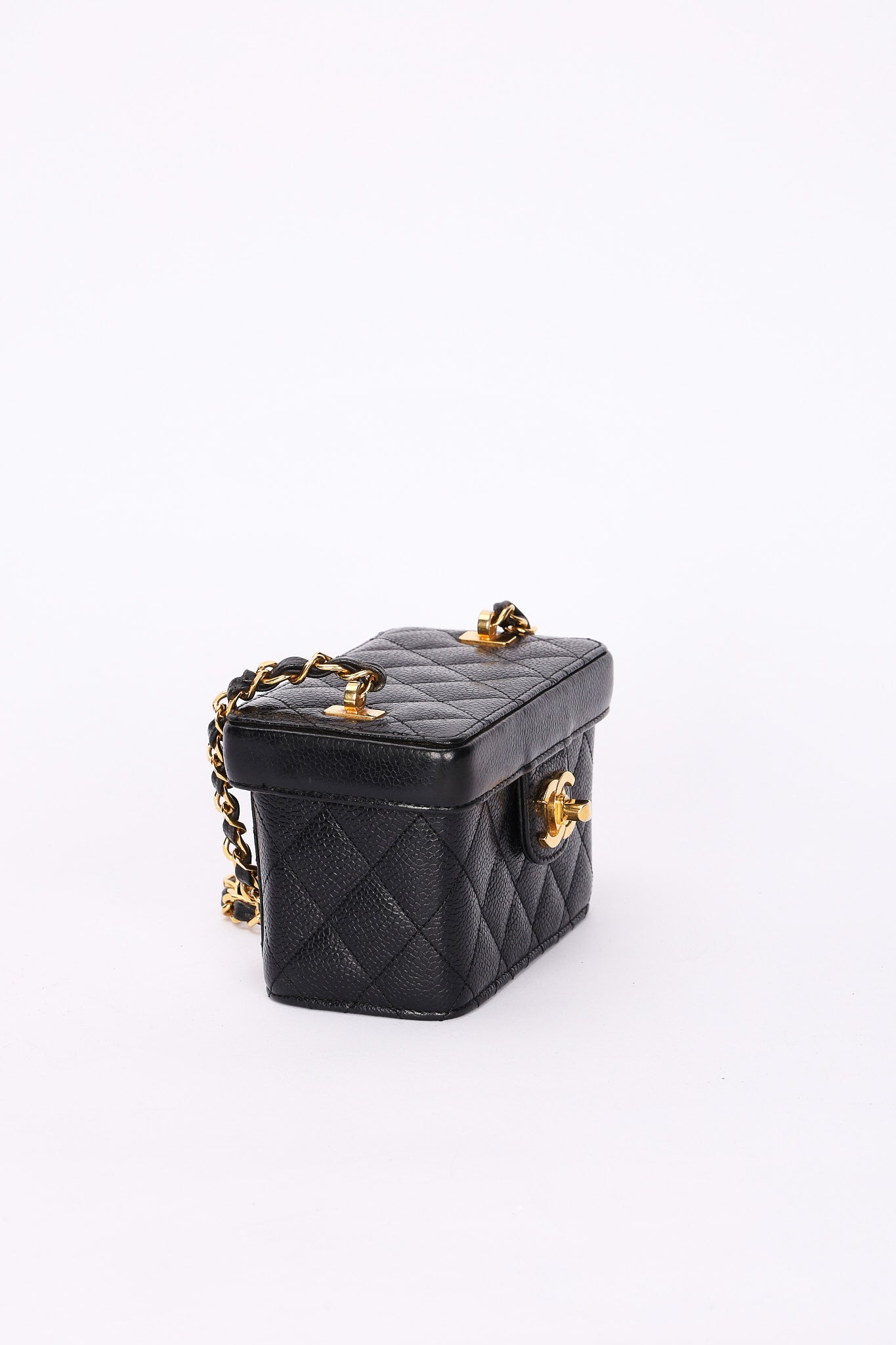 Ultra-Rare Chanel Mini Square Vanity Bag Black Caviar 1997 24K GP