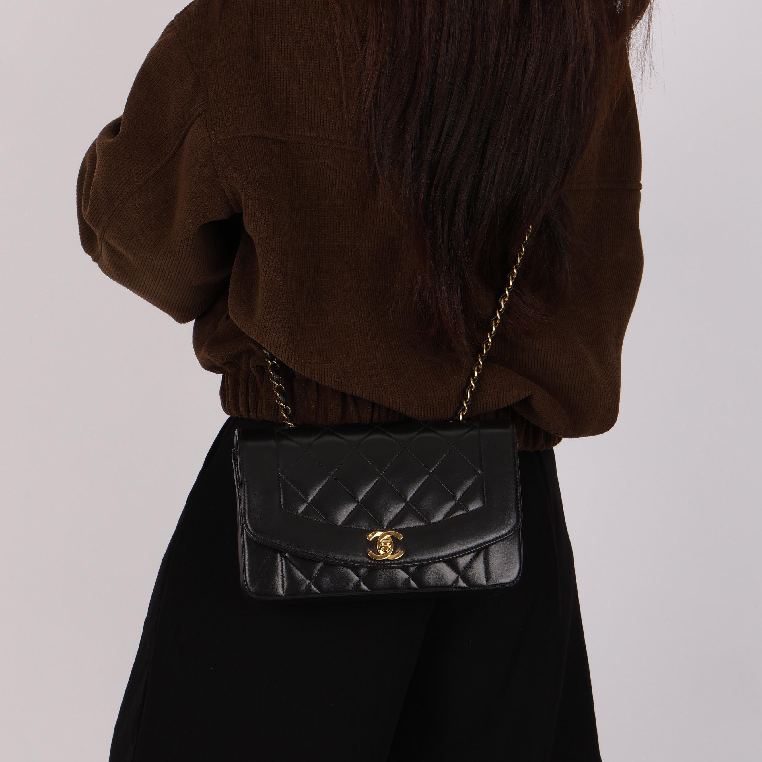 Chanel Small Diana Flap Black Lambskin 24K GP