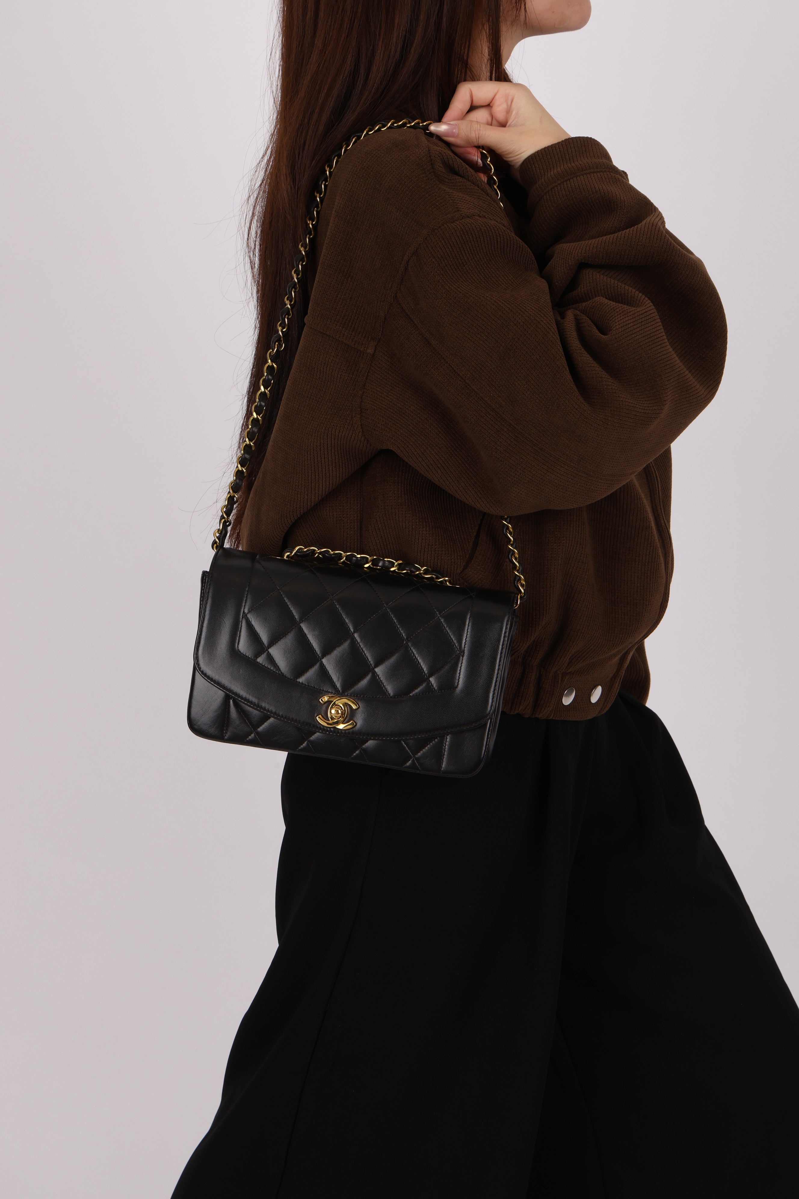 Chanel Small Diana Flap Black Lambskin 24K GP