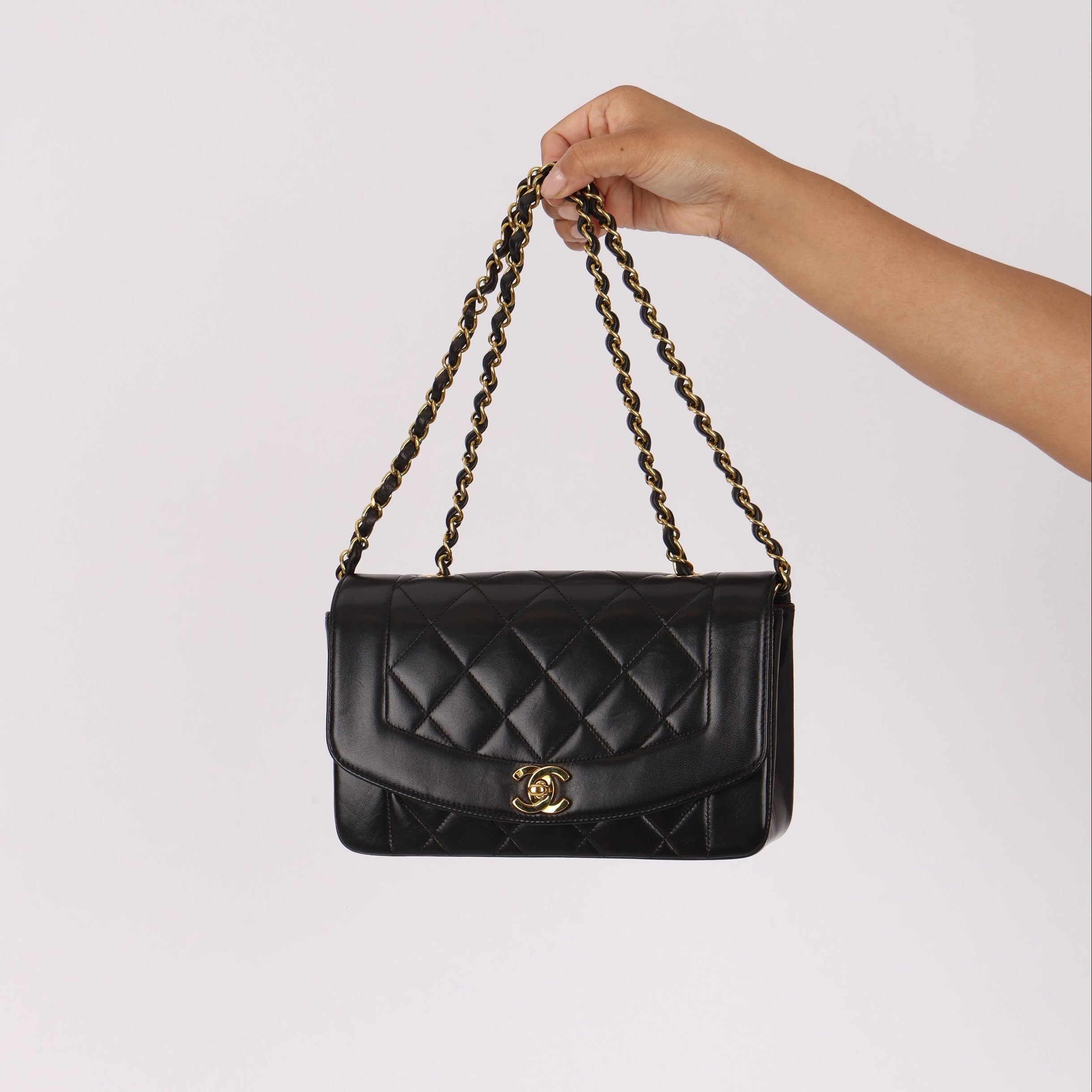 Chanel Small Diana Flap Black Lambskin 24K GP