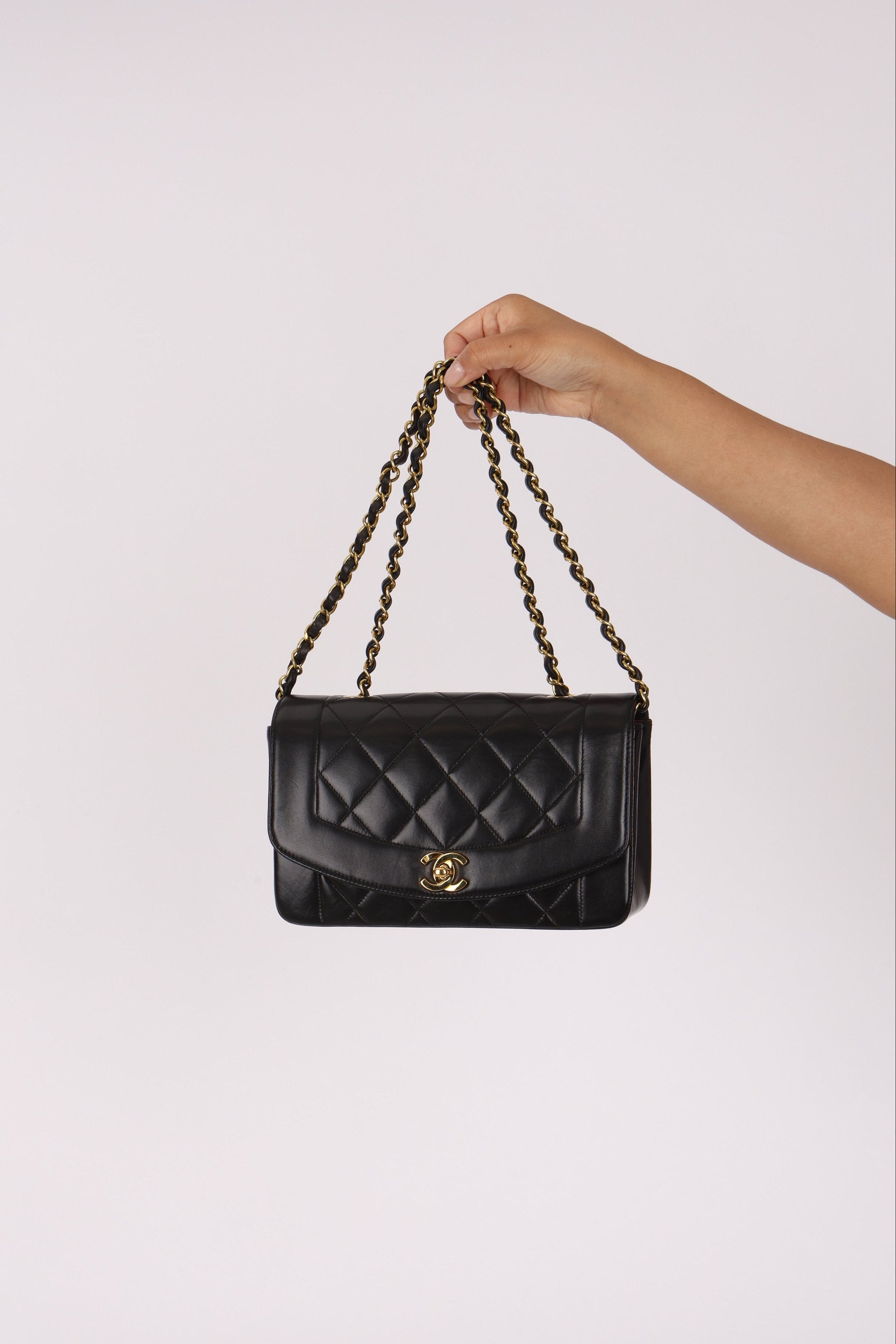 Chanel Small Diana Flap Black Lambskin 24K GP