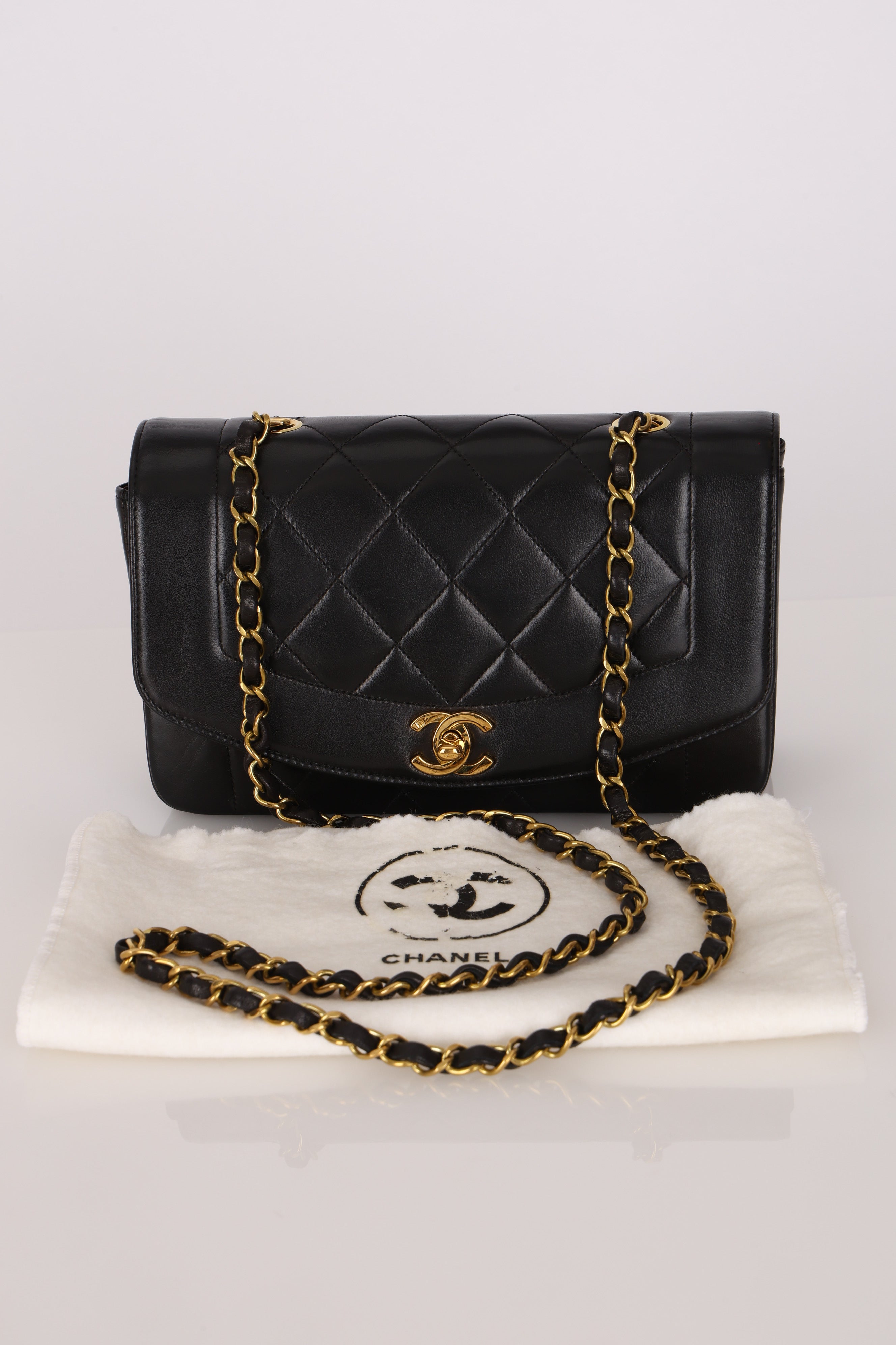 Chanel Small Diana Flap Black Lambskin 24K GP