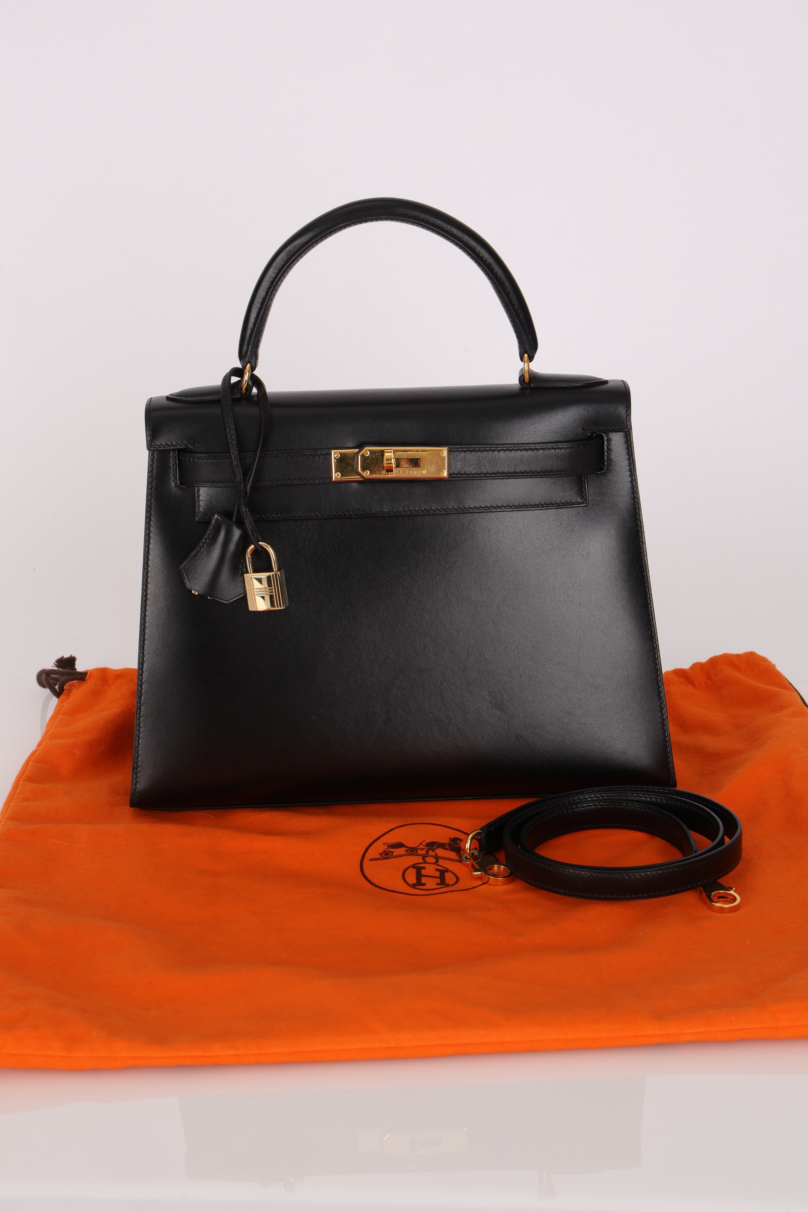 Hermès Kelly 28 Noir Box GHW