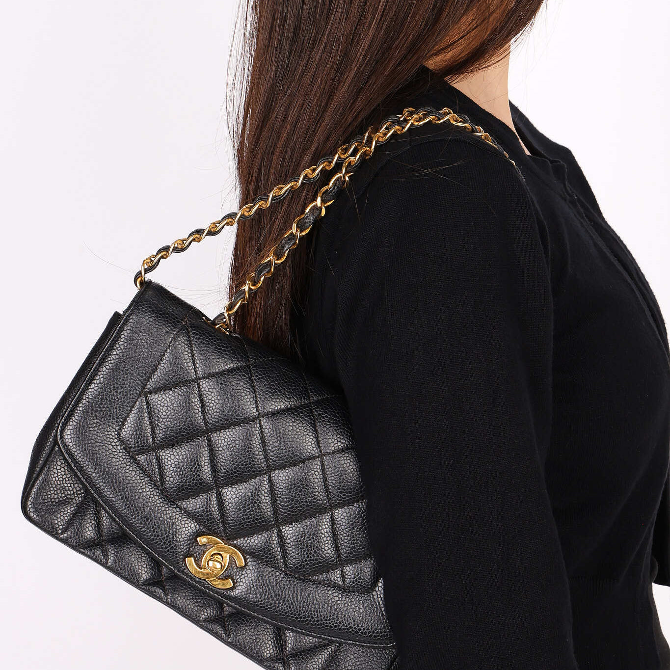 Chanel Small Diana Flap Black Caviar 24K GP