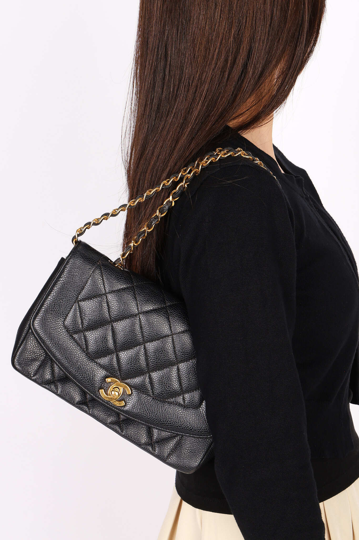 Chanel Small Diana Flap Black Caviar 24K GP
