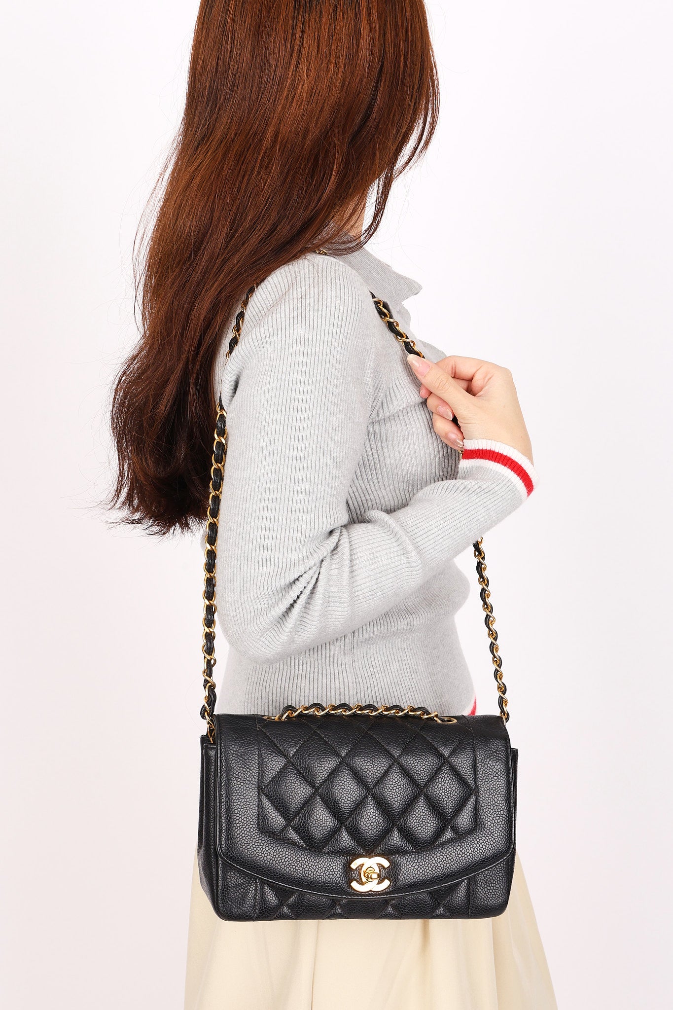 Chanel Small Diana Flap Black Caviar 24K GP