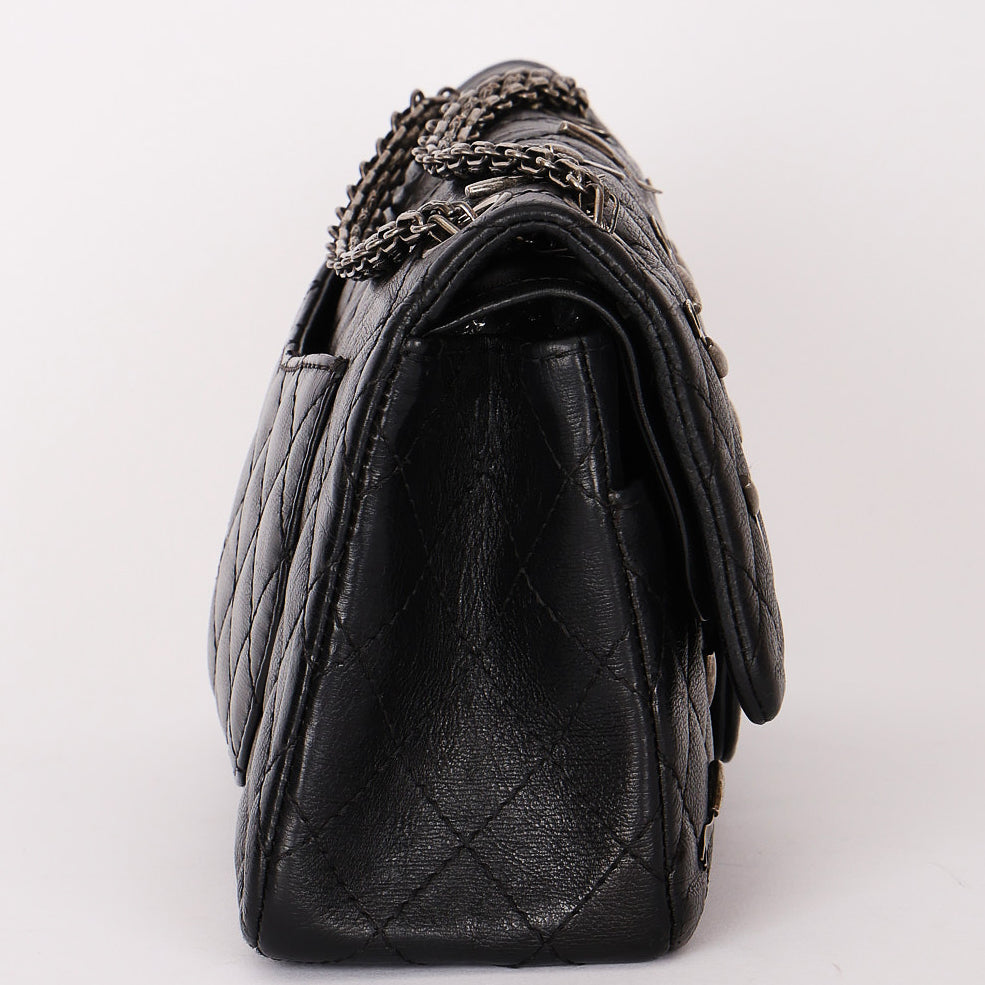 Chanel 2.55 Reissue Double Flap 225 Brasserie Charms Black Calfskin RHW