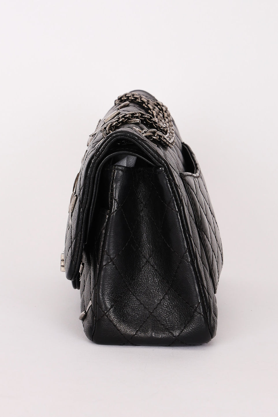 Chanel 2.55 Reissue Double Flap 225 Brasserie Charms Black Calfskin RHW