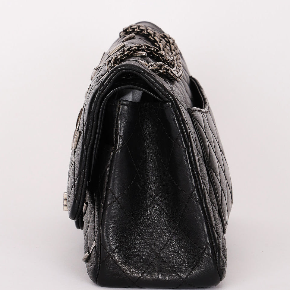 Chanel 2.55 Reissue Double Flap 225 Brasserie Charms Black Calfskin RHW