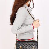 Ultra-Rare Chanel Double Turnlock Mini Briefcase Bag Black Lambskin 24K GP