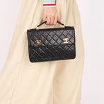 Ultra-Rare Chanel Double Turnlock Mini Briefcase Bag Black Lambskin 24K GP