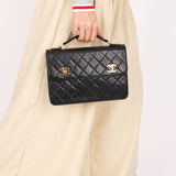 Ultra-Rare Chanel Double Turnlock Mini Briefcase Bag Black Lambskin 24K GP