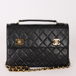 Ultra-Rare Chanel Double Turnlock Mini Briefcase Bag Black Lambskin 24K GP
