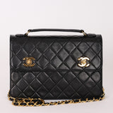 Ultra-Rare Chanel Double Turnlock Mini Briefcase Bag Black Lambskin 24K GP
