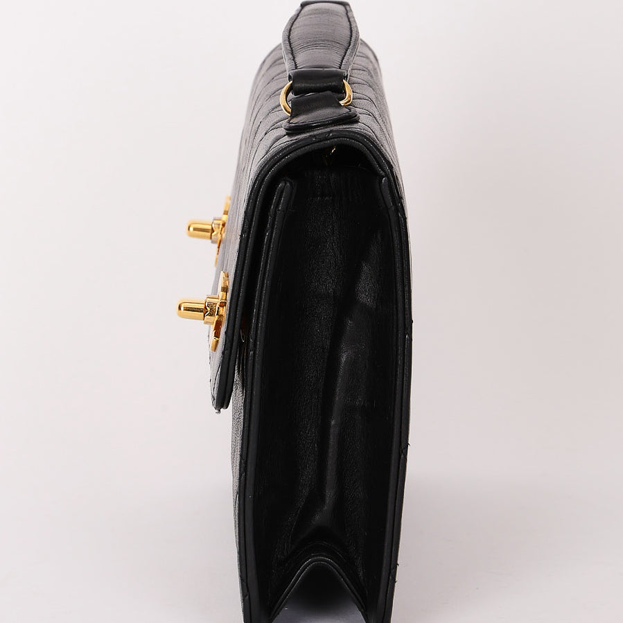 Ultra-Rare Chanel Double Turnlock Mini Briefcase Bag Black Lambskin 24K GP