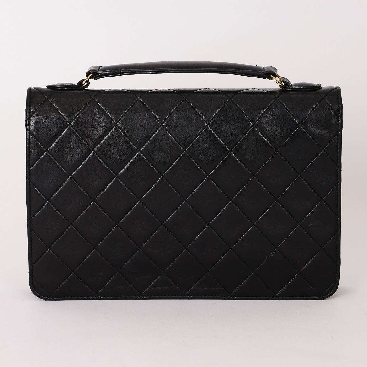 Ultra-Rare Chanel Double Turnlock Mini Briefcase Bag Black Lambskin 24K GP