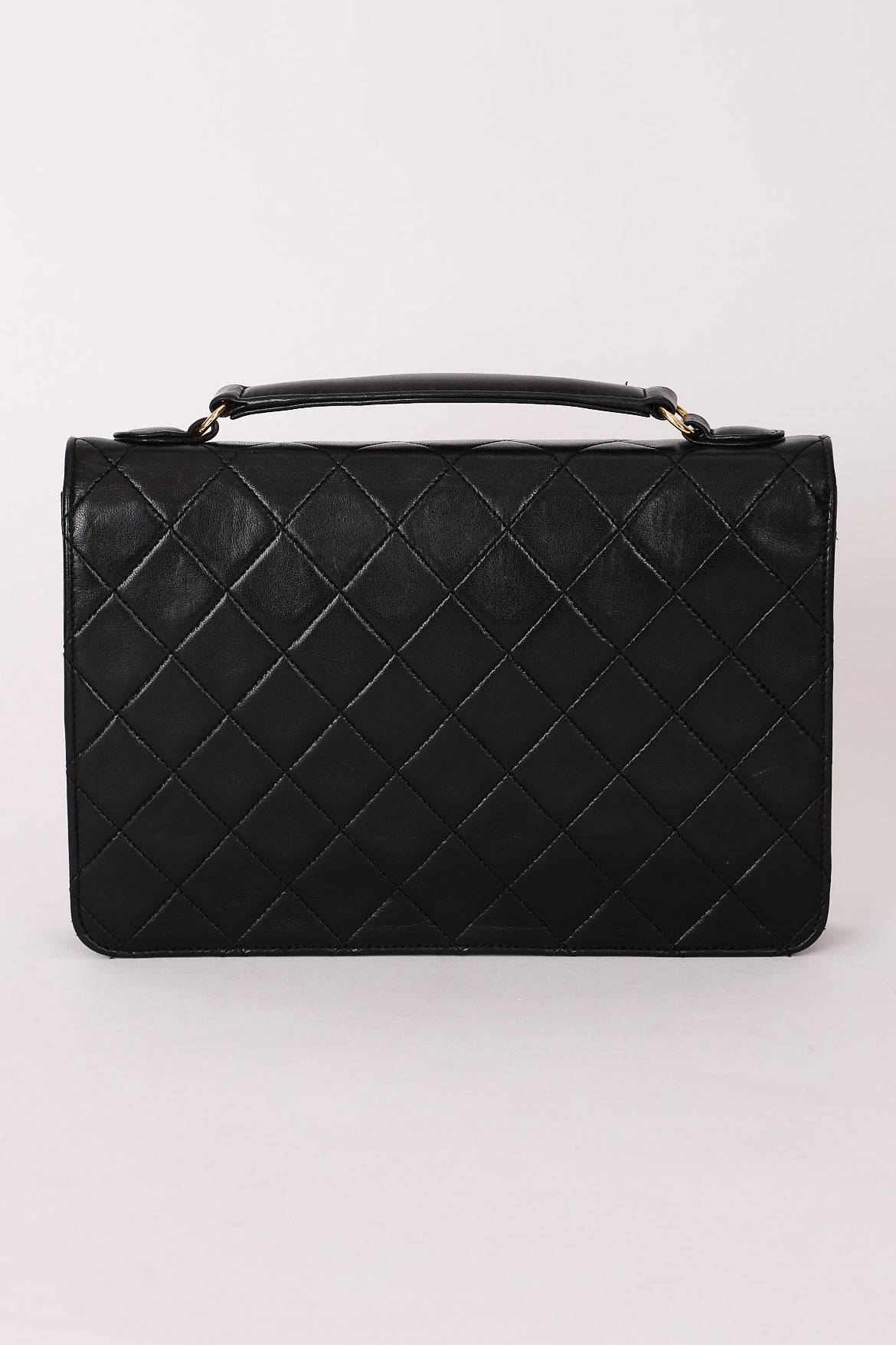Ultra-Rare Chanel Double Turnlock Mini Briefcase Bag Black Lambskin 24K GP