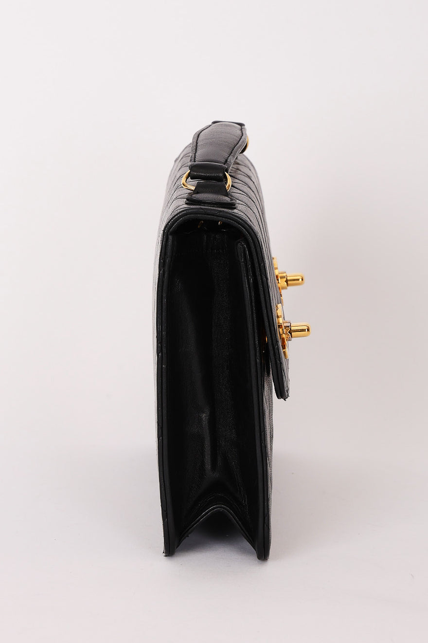 Ultra-Rare Chanel Double Turnlock Mini Briefcase Bag Black Lambskin 24K GP