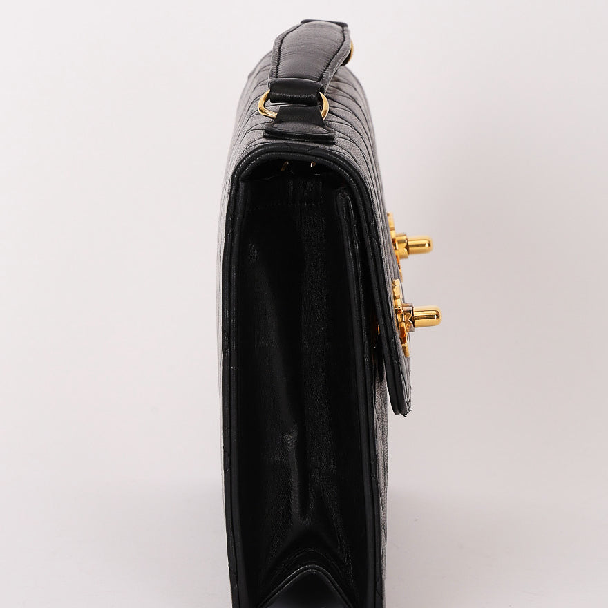 Ultra-Rare Chanel Double Turnlock Mini Briefcase Bag Black Lambskin 24K GP