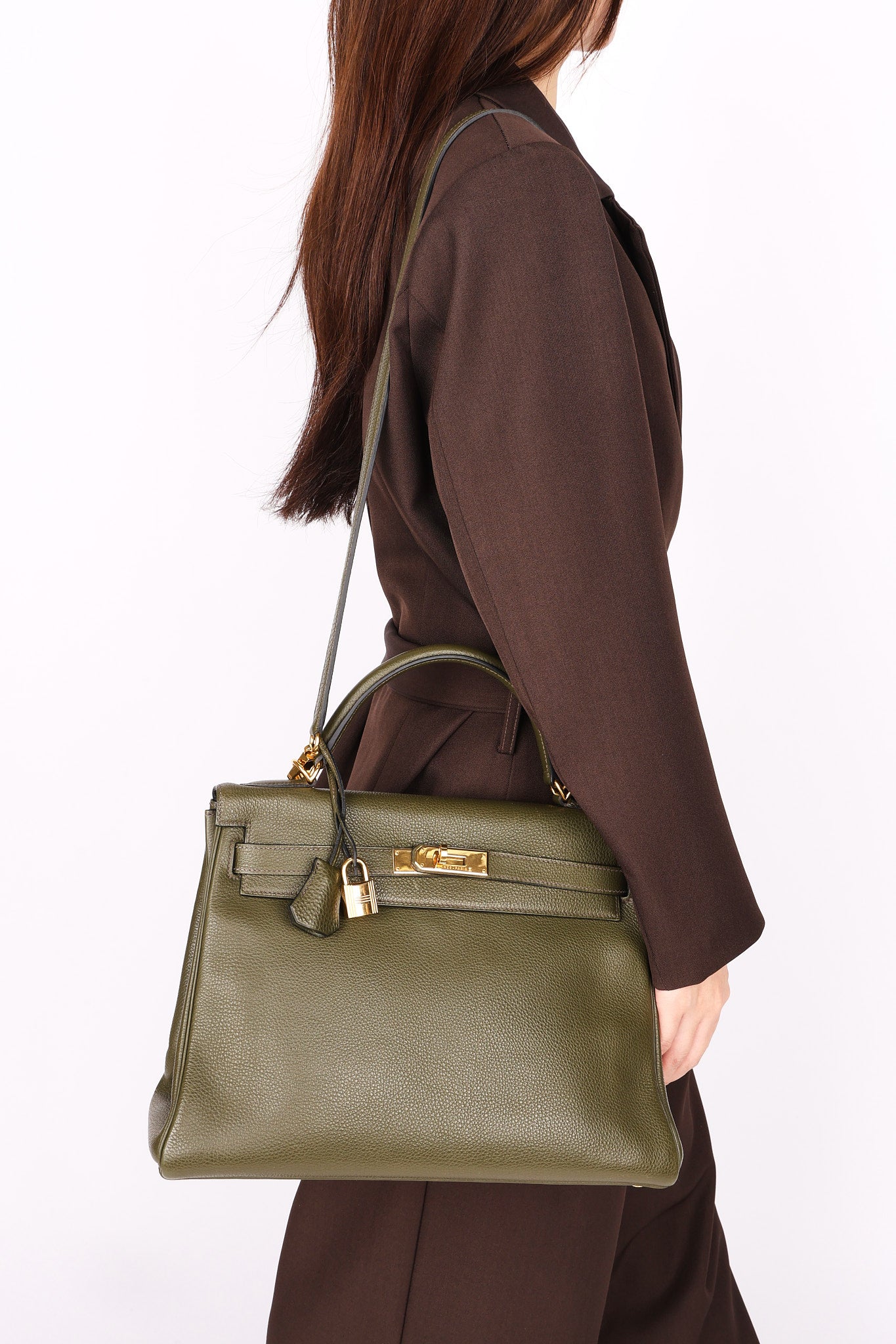 Hermès Kelly 32 Vert Olive Togo 2000 GHW