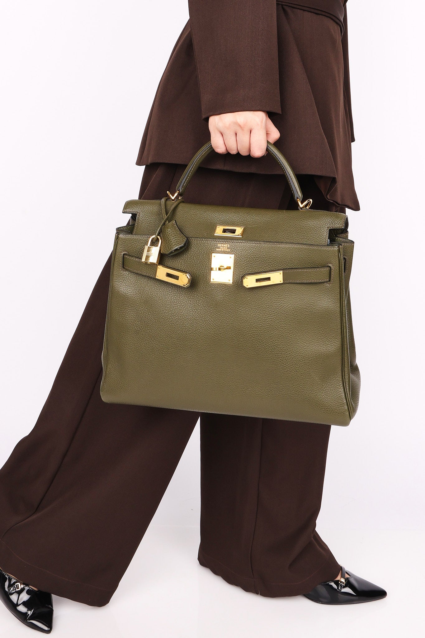 Hermès Kelly 32 Vert Olive Togo 2000 GHW