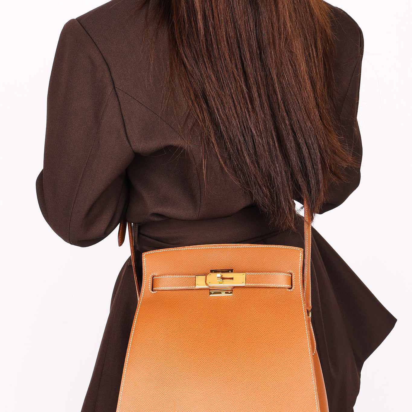 HERMES Kelly Sport MM Shoulder Bag, Courchevel Epsom Leather, Gold, 〇Y Stamp, Made in 1995, Gold Hardware, Vintage Kelly Sport MM, Hermes 90343875
