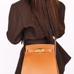 HERMES Kelly Sport MM Shoulder Bag, Courchevel Epsom Leather, Gold, 〇Y Stamp, Made in 1995, Gold Hardware, Vintage Kelly Sport MM, Hermes 90343875