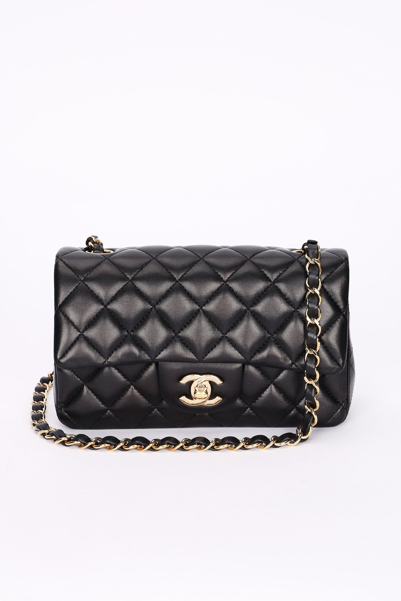 Chanel Mini Rectangular Black Lambskin CGHW