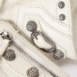 Rare Balenciaga XS Neo Cagole Crystal City Heart Bag Optic White Arena Lambskin