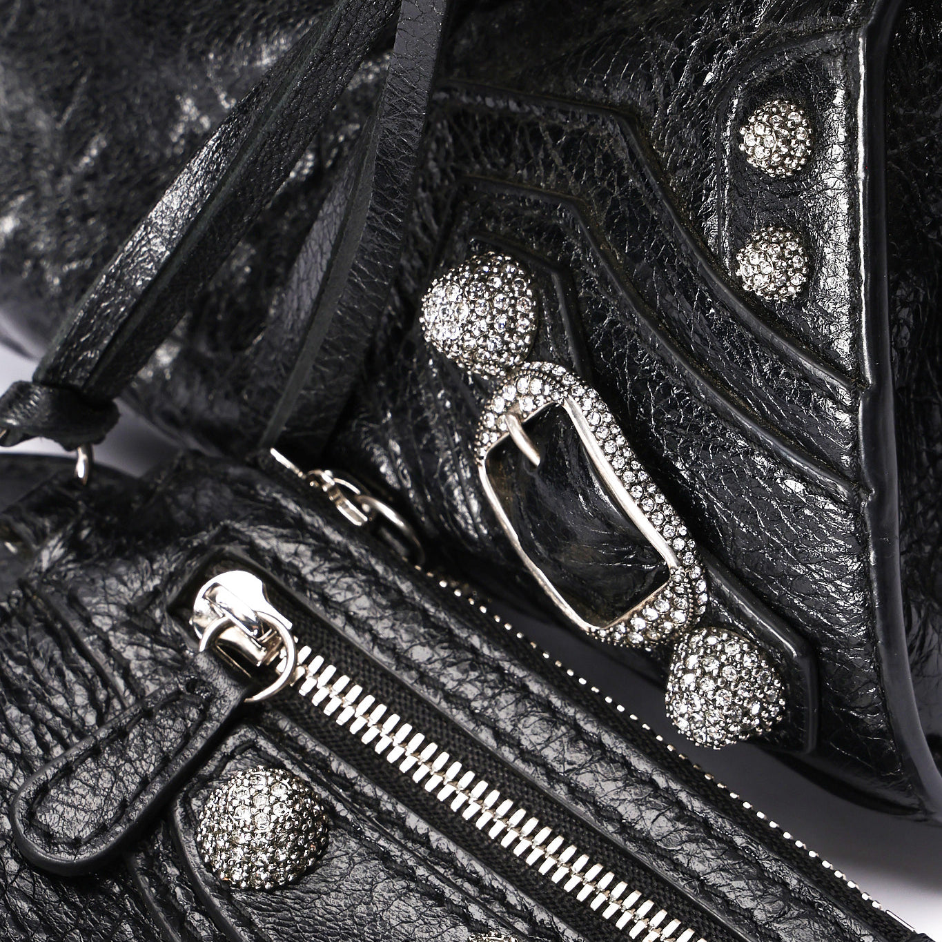 Rare Balenciaga XS Neo Cagole Crystal City Heart Bag Black Arena Lambskin